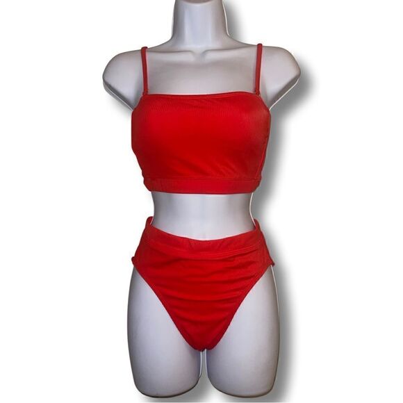 XHILARATION Ribbed High Waisted Bandeau Bikini Size Small - Picture 1 of 9